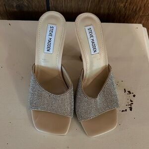 Steve Madden Beige Rhinestone Mules